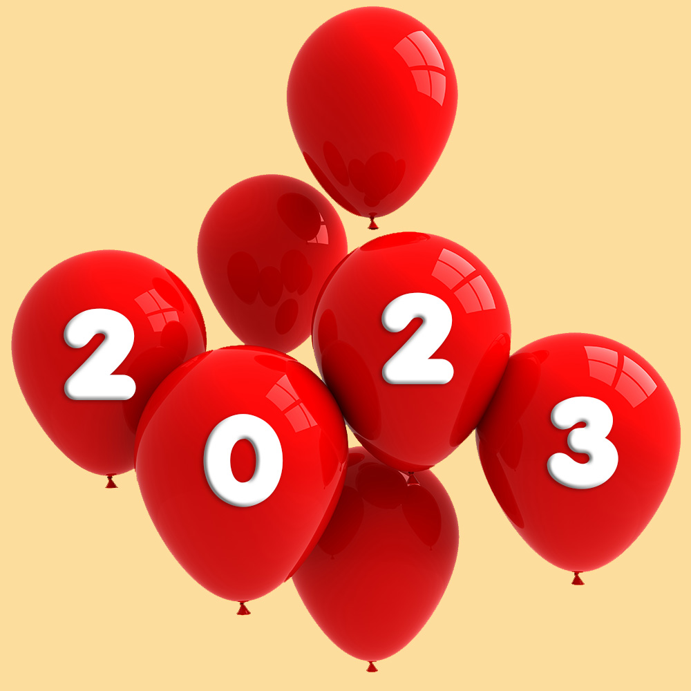 Image décorative avec des ballons colorés et le numéro 2023 comme un souhait pour la nouvelle année