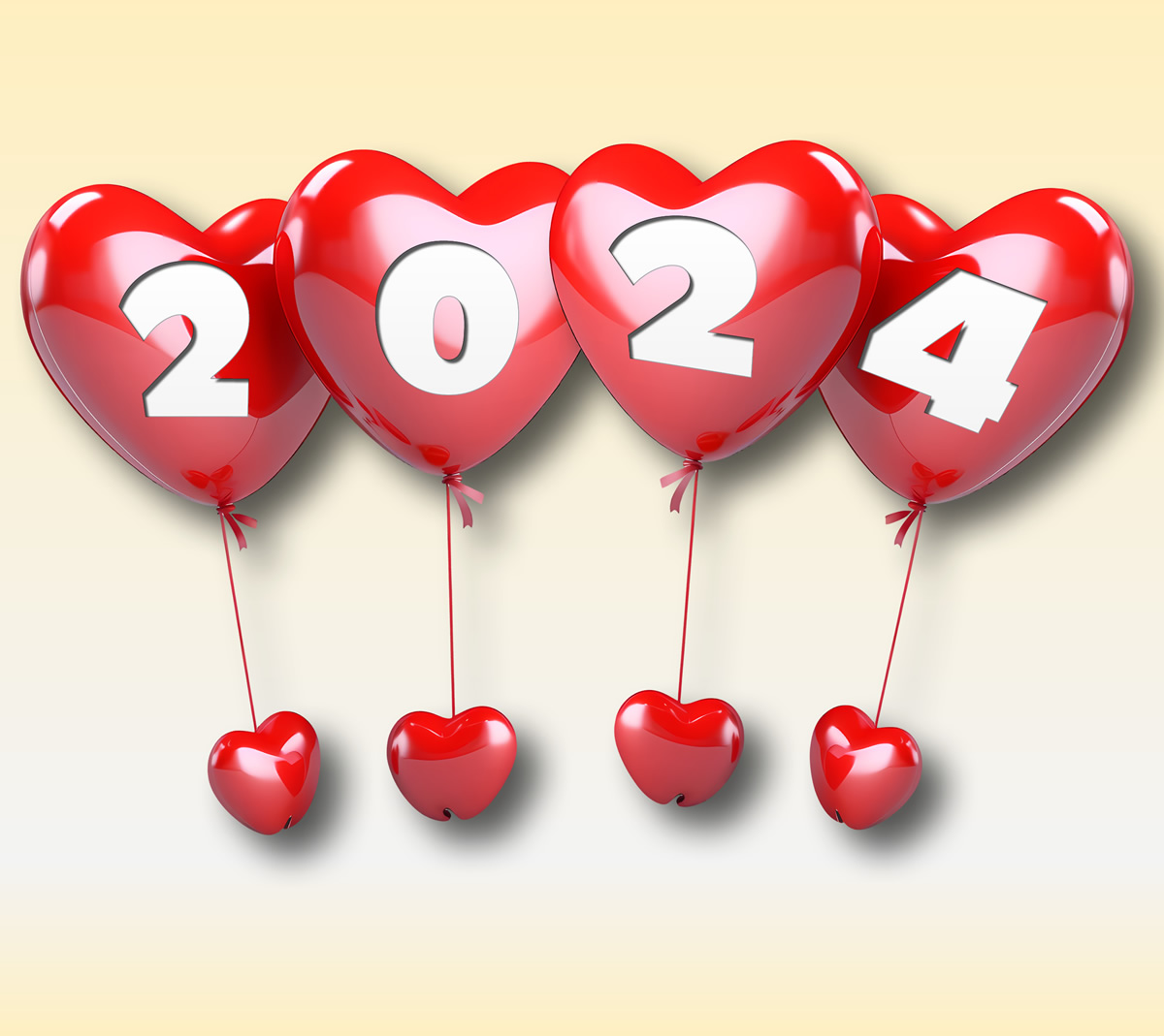 Image décorative avec des ballons colorés et le numéro 2024 comme un souhait pour la nouvelle année