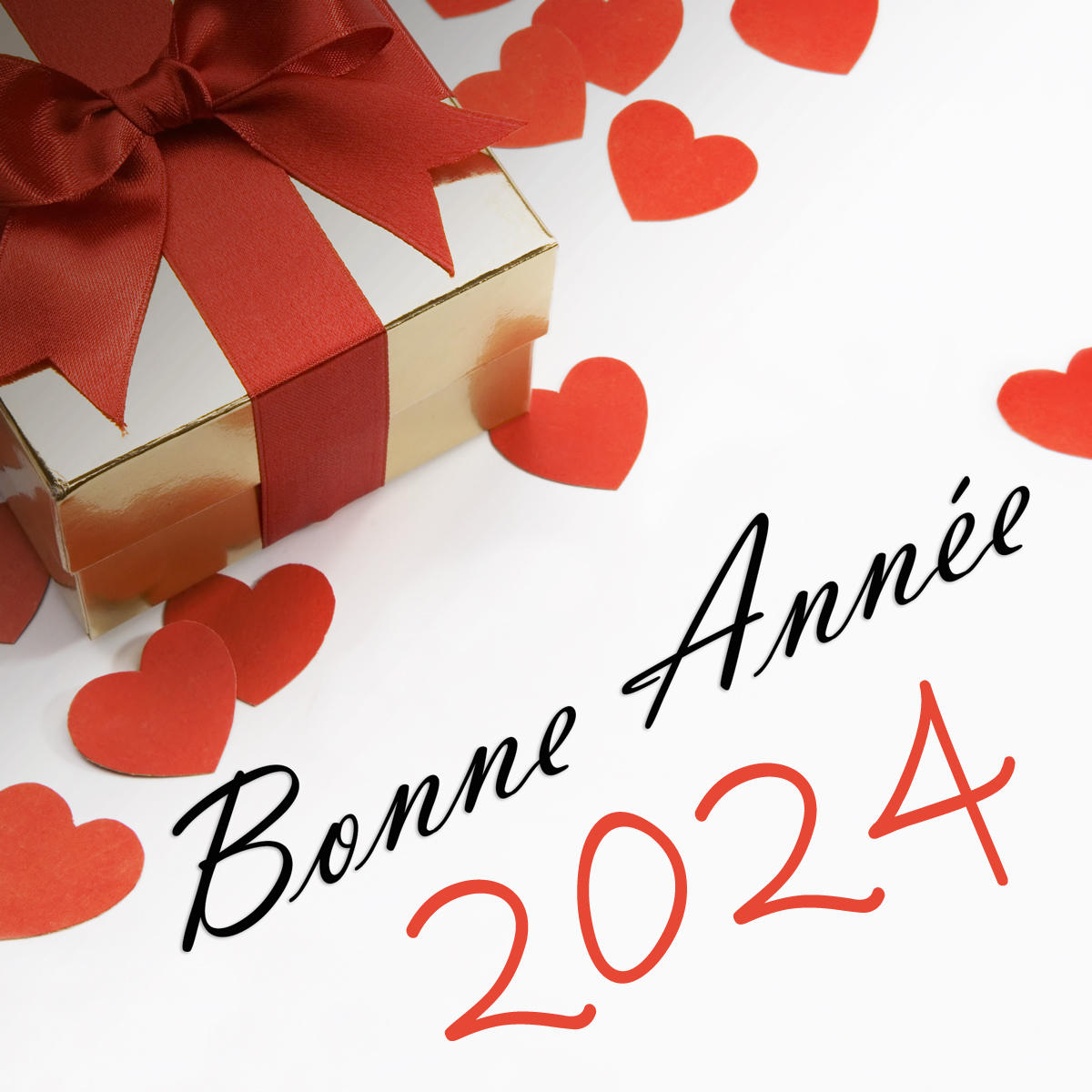 image de voeux romantique avec cadeau pour le nouvel an 2024