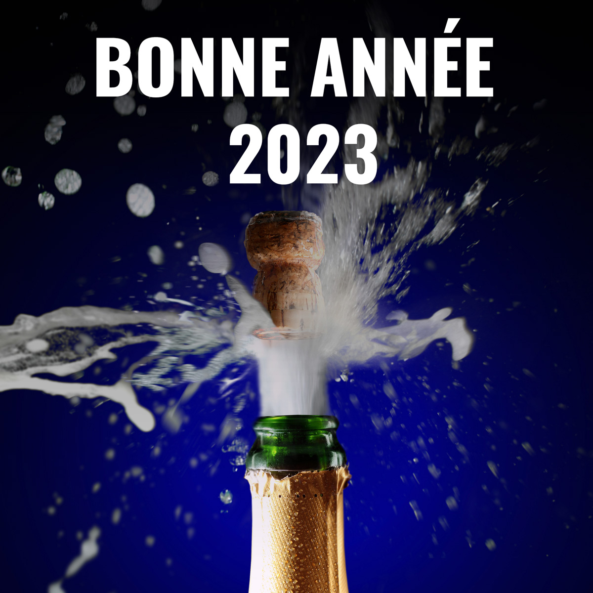 Image de vœux avec un champagne
 débouché pour 2023