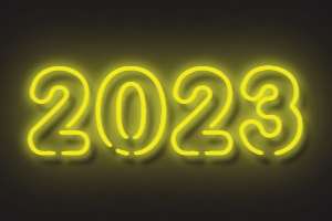 Gif animé pour l'année 2023 avec texte clignotant jaune