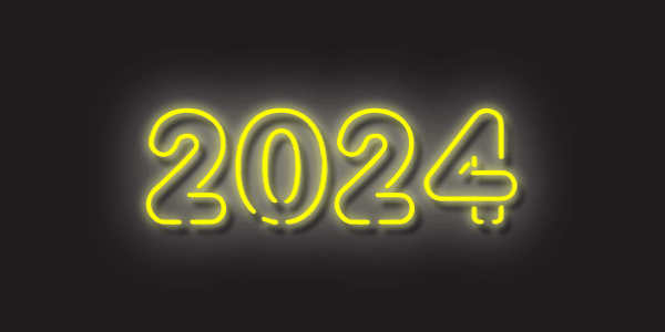 Gif animé pour l'année 2024 avec texte clignotant jaune